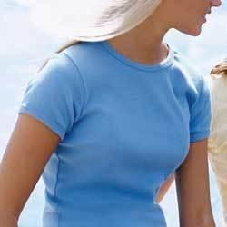 Ladies' Ringspun Cotton Ribbed Scoop NeckT-Shirt Color: CAROLINA BLUE MDladies 