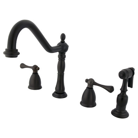 Kingston Brass Two Handle Widespread Deck Mount Kitchen Faucet with Brass Side Spray KB1795BLBS, Oil Rubbed Bronzekingston 