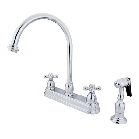 Kingston Brass Two Handle Centerset Deck Mount Kitchen Faucet with Brass Side Spray KB3751AXBS, Chromekingston 