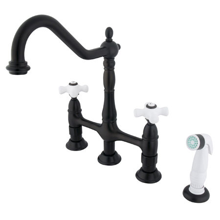 Kingston Brass Two Handle Centerset Deck Mount Kitchen Faucet with Brass Side Spray KS1275PX, Oil Rubbed Bronzekingston 