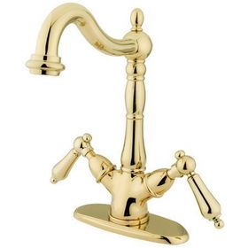 Kingston Brass Two Cross Handles Mono Deck Mount Bar Faucet KS1492AL, Polished Brasskingston 