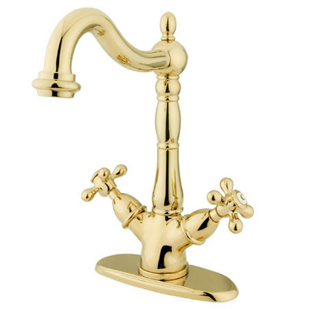 Kingston Brass Two Cross Handles Mono Deck Mount Bar Faucet KS1492AX, Polished Brasskingston 