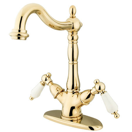 Kingston Brass Two Cross Handles Mono Deck Mount Bar Faucet KS1492PL, Polished Brasskingston 