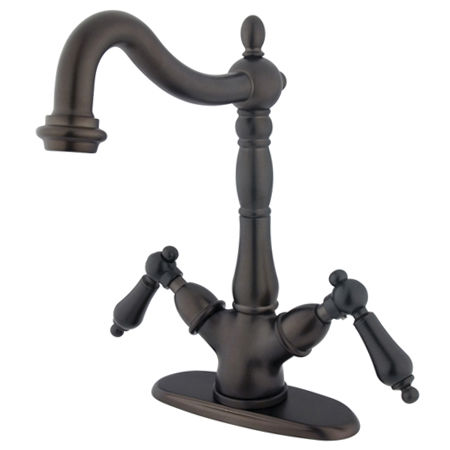 Kingston Brass Two Cross Handles Mono Deck Mount Bar Faucet KS1495AL, Oil Rubbed Bronzekingston 