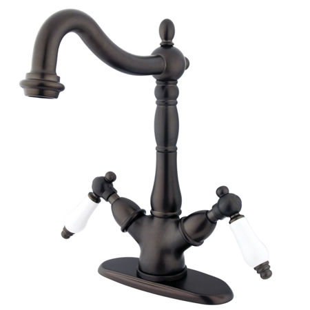 Kingston Brass Two Cross Handles Mono Deck Mount Bar Faucet KS1495PL, Oil Rubbed Bronzekingston 