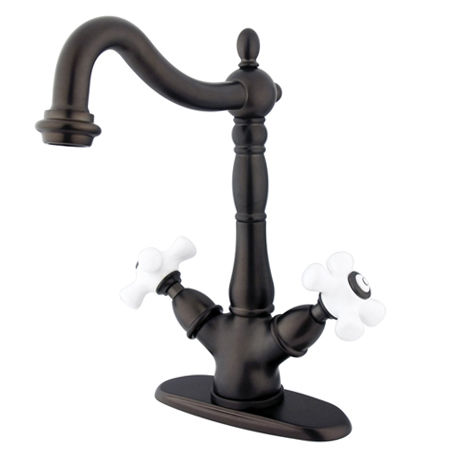 Kingston Brass Two Cross Handles Mono Deck Mount Bar Faucet KS1495PX, Oil Rubbed Bronzekingston 