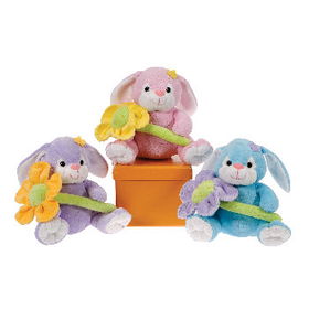 7" 3 Assorted Sitting Bunnies Holding a Flower Case Pack 24assorted 