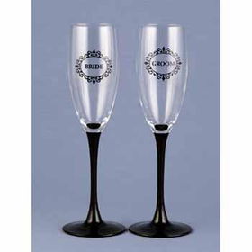 Black Stem Bride & Groom Flutes Case Pack 1black 