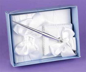 White Graceful Ties Guest Book & Pen Set Case Pack 1white 