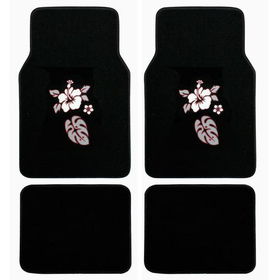 Red Hibiscus Flowers Carpet 4 Piece Car Truck SUV Floor Matsred 