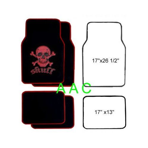 Red Skull Crossbones Carpet 4 Piece Car Truck SUV Floor Matsred 