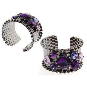 Black Cuff Bracelet with Amethyst Stones Case Pack 3black 