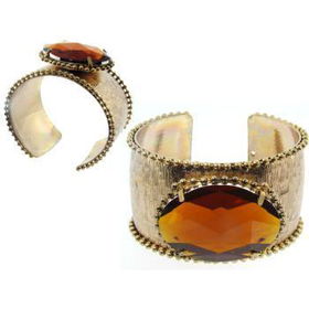 Gold Cuff Bracelet | Large Topaz Crystal Stone Case Pack 3gold 