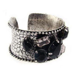 Black Cuff Bracelet with Jet and Clear Stones Case Pack 3black 