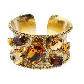 Gold Cuff Bracelet with Topaz & Amber Crystals Case Pack 3gold 