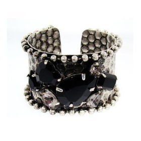 Black Beehive Cuff Bracelet with Jet and Clear Sto Case Pack 3black 