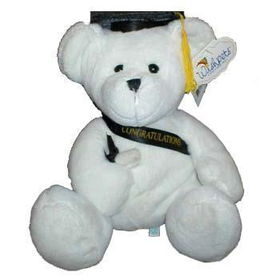 10" White Graduation Bear w/Black Cap/Sash Case Pack 24white 