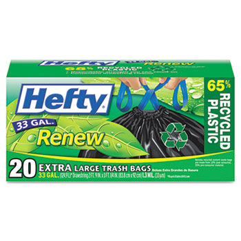 Hefty E48729 - Renew Recycled Kitchen & Trash Bags, 33 gal.,1.1 mil, 24 x 27 1/4, Black, 20/Boxhefty 