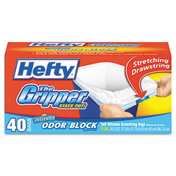 Hefty E82849 - The Gripper Tall Kitchen Bags, Drawstring, 13 gal, .9mil, White, 40/Boxhefty 