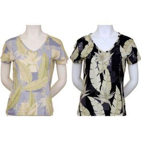 Ladies short sleeves v-neck printed cotton top. Case Pack 12ladies 