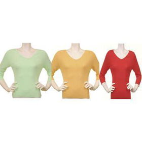 Ladies 3/4 sleeves v-neck solid knit top Case Pack 18ladies 