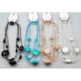 3 Line Marble Oval Bead 4 Color Necklace Set Case Pack 12line 