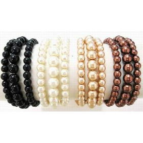 3 Line Pearl 6MM, 8MM, Ribbon Bracelets Case Pack 12line 