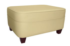 Ivory Vinyl Jumbo Rectangle Ottoman with 4" Square Dark Wood Legsivory 