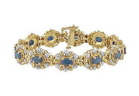 Blue Sapphire and Diamond Bracelet : 10K Yellow Gold - 6.00 CT TGWblue 