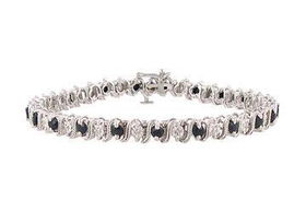 Blue Sapphire and Diamond Bracelet : 10K White Gold - 3.00 CT TGWblue 