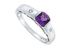 Amethyst and Diamond Ring : 14K White Gold - 0.66 CT TGW - Ring Size 9.0amethyst 