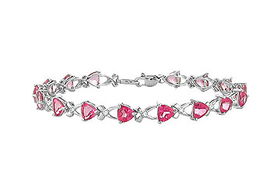 Pink Topaz and Diamond Bracelet : 14K White Gold - 10.10 CT TGWpink 