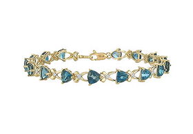 Blue Topaz and Diamond Bracelet : 14K Yellow Gold - 10.10 CT TGWblue 