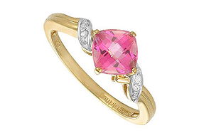 Pink Topaz and Diamond Ring : 14K Yellow Gold - 2.00 CT TGW - Ring Size 9.5pink 