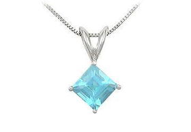 Aquamarine Solitaire Pendant : 14K White Gold - 1.00 CT TGWaquamarine 