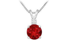 Diamond and Ruby Solitaire Pendant : 14K White Gold - 1.00 CT TGWdiamond 