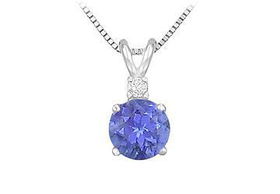 Diamond and Tanzanite Solitaire Pendant : 14K White Gold - 1.00 CT TGWdiamond 