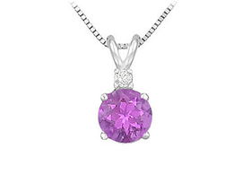 Diamond and Amethyst Solitaire Pendant : 14K White Gold - 1.00 CT TGWdiamond 