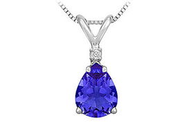 Diamond and Sapphire Solitaire Pendant : 14K White Gold - 1.00 CT TGWdiamond 