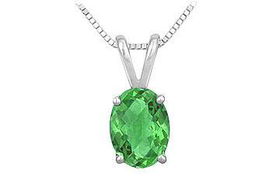 Emerald Solitaire Pendant : 14K White Gold - 1.00 CT TGWemerald 