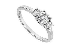 Three Stone Diamond Engagement Ring : 14K White Gold - 0.75 CT Diamonds - Ring Size 9.0stone 