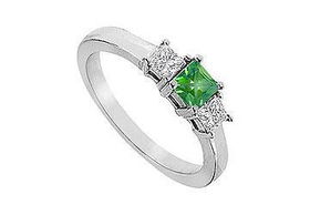 Three Stone Emerald Diamond Engagement Ring : 14K White Gold - 1.00 CT TGW - Ring Size 9.0stone 