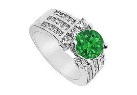 Emerald and Diamond Engagement Ring : 14K White Gold - 2.25 CT TGW - Ring Size 9.0emerald 