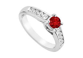 Ruby and Diamond Engagement Ring : 14K White Gold - 1.00 CT TGW - Ring Size 9.0ruby 