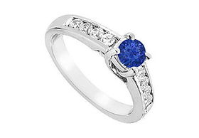 Sapphire and Diamond Engagement Ring : 14K White Gold - 1.00 CT TGW - Ring Size 9.0sapphire 