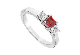 Ruby and Diamond Engagement Ring : 14K White Gold - 1.00 CT TGW - Ring Size 9.0ruby 