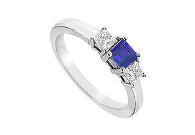 Sapphire and Diamond Engagement Ring : 14K White Gold - 1.00 CT TGW - Ring Size 9.0sapphire 