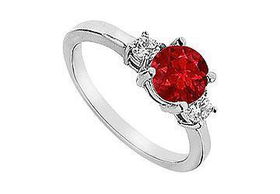 Ruby and Diamond Engagement Ring : 14K White Gold - 1.25 CT TGW - Ring Size 9.0ruby 