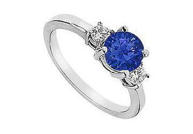 Sapphire and Diamond Engagement Ring : 14K White Gold - 1.25 CT TGW - Ring Size 9.0sapphire 