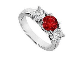 Ruby and Diamond Engagement Ring : 14K White Gold - 2.00 CT TGW - Ring Size 9.0ruby 